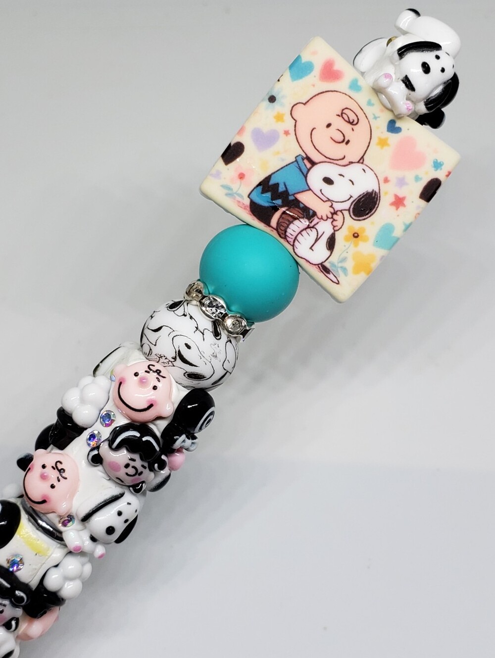 Handmade Rhinestone 3D Snoopy Charlie Brown Lucy Beaded Silicone Focal Bead Pen